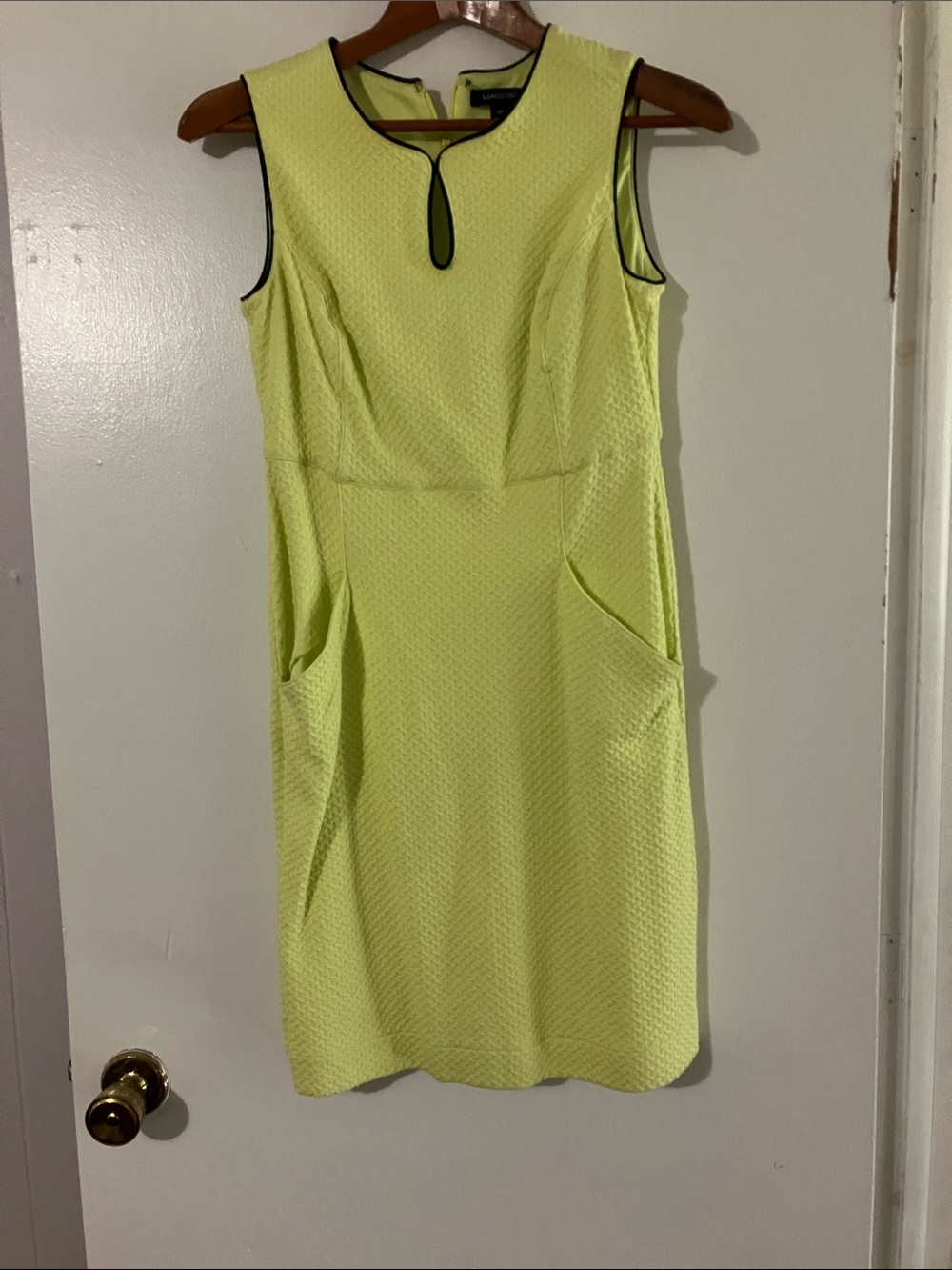 Lands' End Sleeveless Lemon Midi Sheath Dress with Black Trim